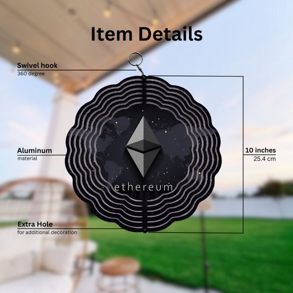Ethereum World Map Bitcoin Digital Currency Logo Design Wind Spinner - Picture 2 of 3